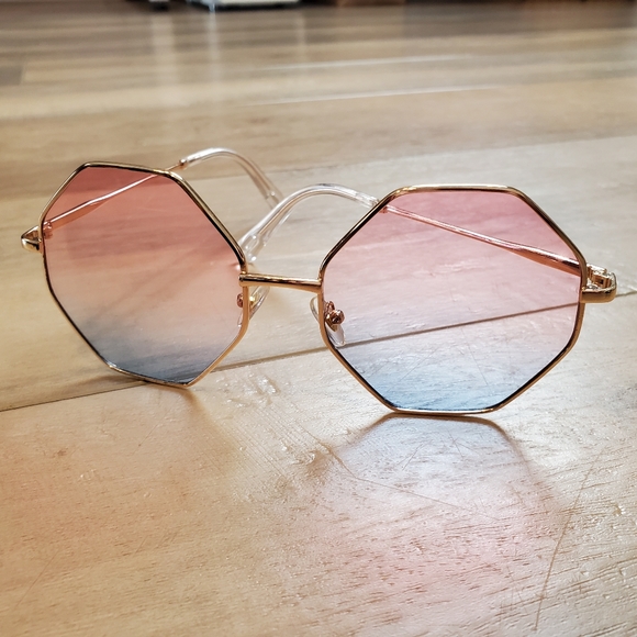 Gold Hexagon Wire Frame Ombre Sunglasses - Picture 5 of 6